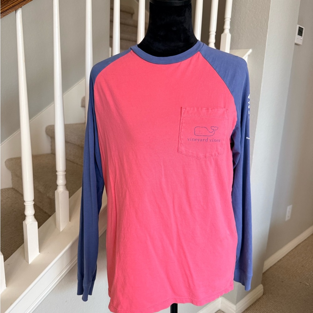 Vineyard Vines Coral and Navy Raglan Tee